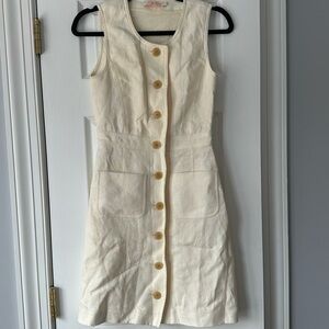 Cotton and Linen Cream Button-Down Dress